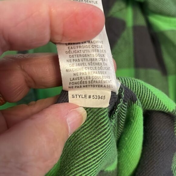 Fox Girls Green & Black Plaid Long Sleeve Flannel Shirt L 100% Cotton Made In Ch - Picture 15 of 15